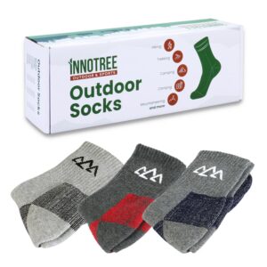 innotree 3 Pack Men's Full Cushioned Hiking Walking Socks, Quarter Crew Socks