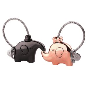 MILESI Original Fantastic Kissing Elephant Couples Keychains Birthday Valentines Gifts Cute Charm Set Couple Gift(black-gold)