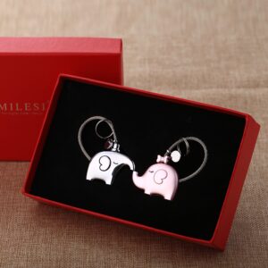 MILESI Original Fantastic Kissing Elephant Couples Keychains Birthday Valentines Gifts Cute Charm Set Couple Gift(black-gold)