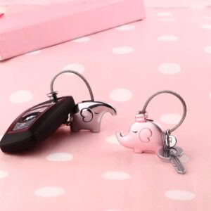 MILESI Original Fantastic Kissing Elephant Couples Keychains Birthday Valentines Gifts Cute Charm Set Couple Gift(black-gold)