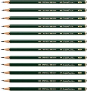 faber-castell pencils, castell 9000 artist graphite pencils, 4b black lead pencil for drawing, sketch, shading - box of 12