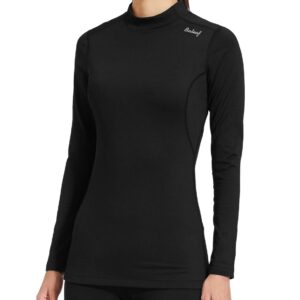 BALEAF Women's Thermal Shirts Long Sleeve Running Workout Shirts Mock Neck Winter Cold Weather Hiking Gear Fleece Lined Tops Black XS