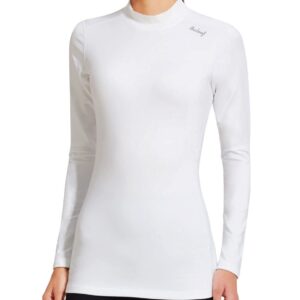 BALEAF Thermal Long Sleeve Running Shirt Women Workout Tops Gym Clothes Mock Neck Fleece Hiking Skiing Base Layer for Winter Cold Weather White L