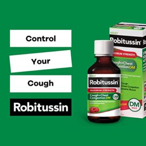 Robitussin Adult Maximum Strength Cough + Chest Congestion DM Max (8 fl. oz. Bottle), Non-Drowsy Suppressant & Expectorant, Raspberry Flavor