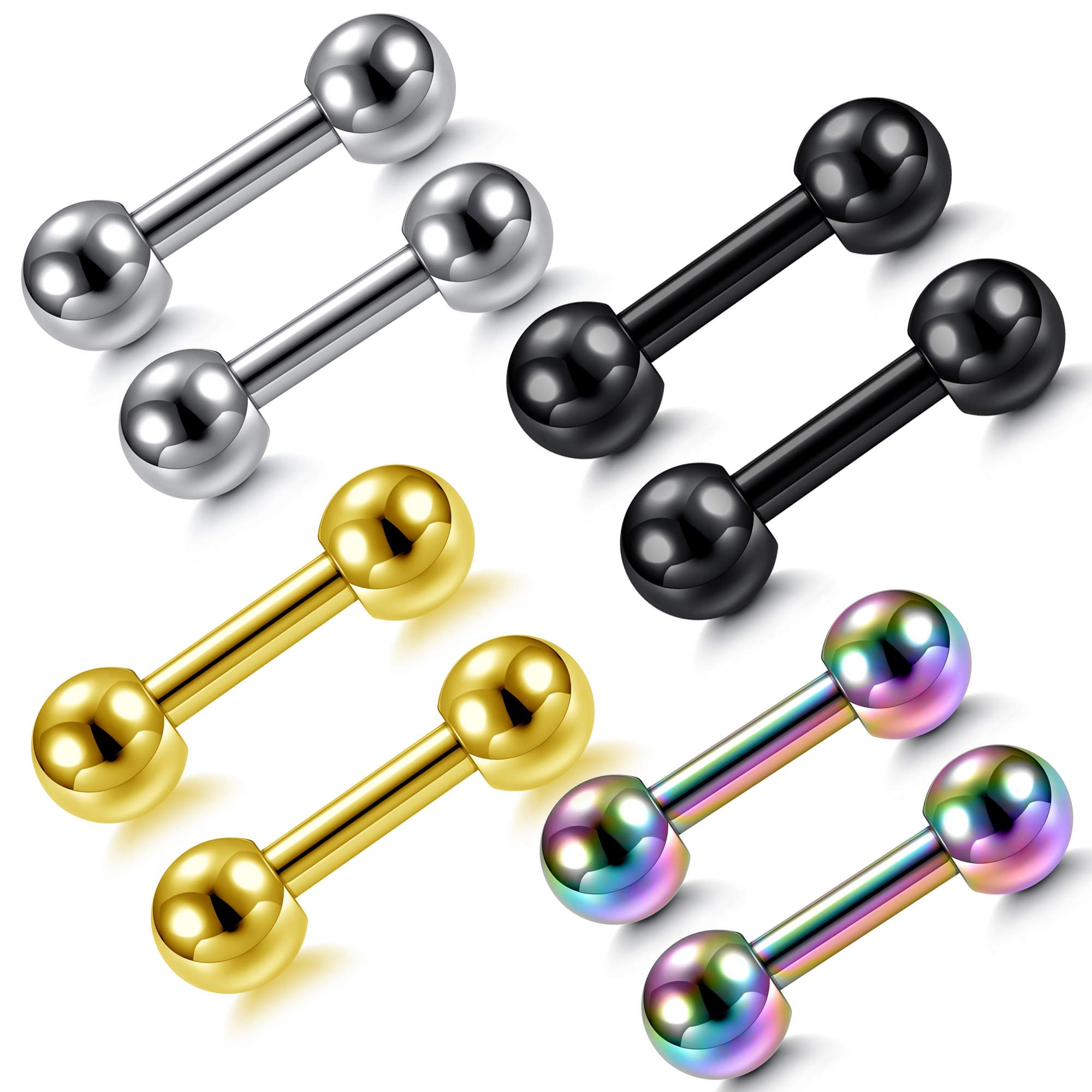 Stainless Steel 14G Body Piercing Barbells Silver Gold Black Rainbow Color 6mm Post Studs Earring Nipple Nose Tongue Helix Tragus Cartilage Labaret Medusa Lip Eyebrow Straight Bar 4mm Ball Screw