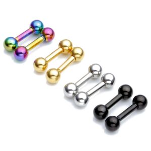 Stainless Steel 14G Body Piercing Barbells Silver Gold Black Rainbow Color 6mm Post Studs Earring Nipple Nose Tongue Helix Tragus Cartilage Labaret Medusa Lip Eyebrow Straight Bar 4mm Ball Screw