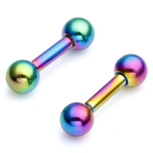 Stainless Steel 14G Body Piercing Barbells Silver Gold Black Rainbow Color 6mm Post Studs Earring Nipple Nose Tongue Helix Tragus Cartilage Labaret Medusa Lip Eyebrow Straight Bar 4mm Ball Screw