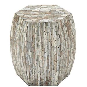 Deco 79 Mother of Pearl Shell Handmade Side End Accent Table Shell Mosaic Hexagon End Table with Brown Accents, Side Table 16" x 16" x 16", Gray