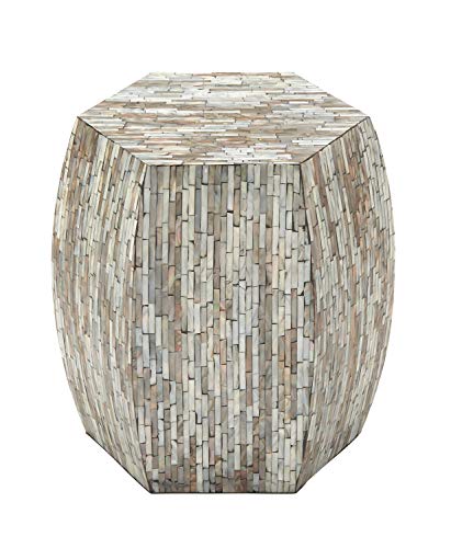 Deco 79 Mother of Pearl Shell Handmade Side End Accent Table Shell Mosaic Hexagon End Table with Brown Accents, Side Table 16" x 16" x 16", Gray