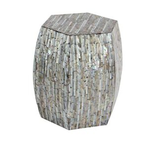 Deco 79 Mother of Pearl Shell Handmade Side End Accent Table Shell Mosaic Hexagon End Table with Brown Accents, Side Table 16" x 16" x 16", Gray