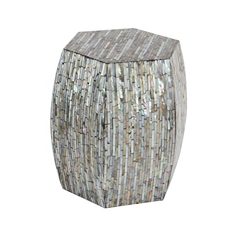 Deco 79 Mother of Pearl Shell Handmade Side End Accent Table Shell Mosaic Hexagon End Table with Brown Accents, Side Table 16" x 16" x 16", Gray