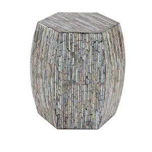 Deco 79 Mother of Pearl Shell Handmade Side End Accent Table Shell Mosaic Hexagon End Table with Brown Accents, Side Table 16" x 16" x 16", Gray