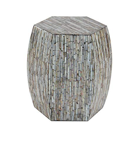 Deco 79 Mother of Pearl Shell Handmade Side End Accent Table Shell Mosaic Hexagon End Table with Brown Accents, Side Table 16" x 16" x 16", Gray