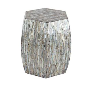 Deco 79 Mother of Pearl Shell Handmade Side End Accent Table Shell Mosaic Hexagon End Table with Brown Accents, Side Table 16" x 16" x 16", Gray