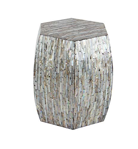 Deco 79 Mother of Pearl Shell Handmade Side End Accent Table Shell Mosaic Hexagon End Table with Brown Accents, Side Table 16" x 16" x 16", Gray