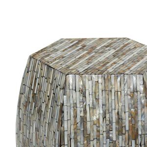 Deco 79 Mother of Pearl Shell Handmade Side End Accent Table Shell Mosaic Hexagon End Table with Brown Accents, Side Table 16" x 16" x 16", Gray