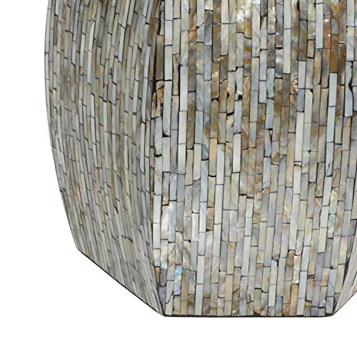 Deco 79 Mother of Pearl Shell Handmade Side End Accent Table Shell Mosaic Hexagon End Table with Brown Accents, Side Table 16" x 16" x 16", Gray