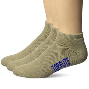 top flite men's sport full cushion low cut socks 3 pair pack, khaki, large (10-13) -shoe size 9-13