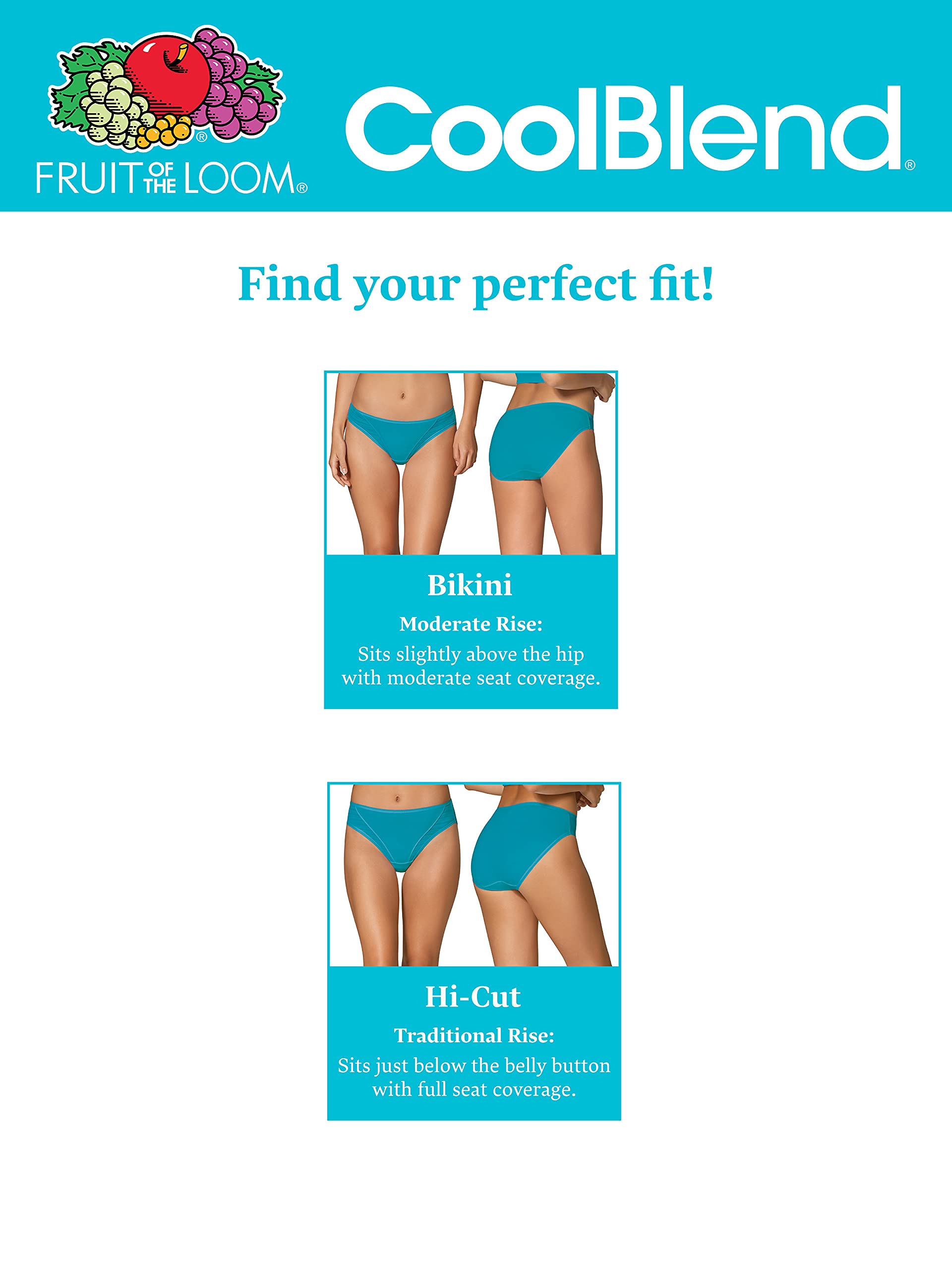 Fruit Of The Loom Womens Breathable Underwear, Moisture Wicking Keeps You Cool & Comfortable, Available Plus Size Bikini, Coolblend - Bikini - 4 Pack - Colors May Vary, 7 US