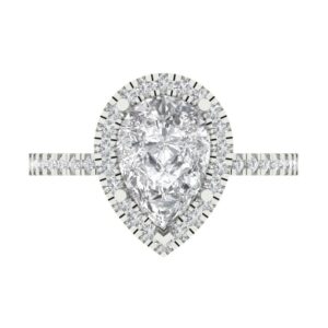 2.38 ct pear cut clear simulated diamond 14k white gold halo solitaire with accents engagement promise bridal ring size 7