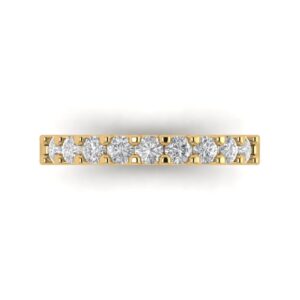 Yellow Solid 14k Gold Stackable Wedding Bridal Engagement Ring Band - Clear Simulated Diamond 0.63Ct Round Cut Sz 7.75