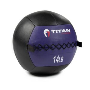 titan fitness soft leather medicine wall ball 14 lb. durable, endurance, cardio, core strength