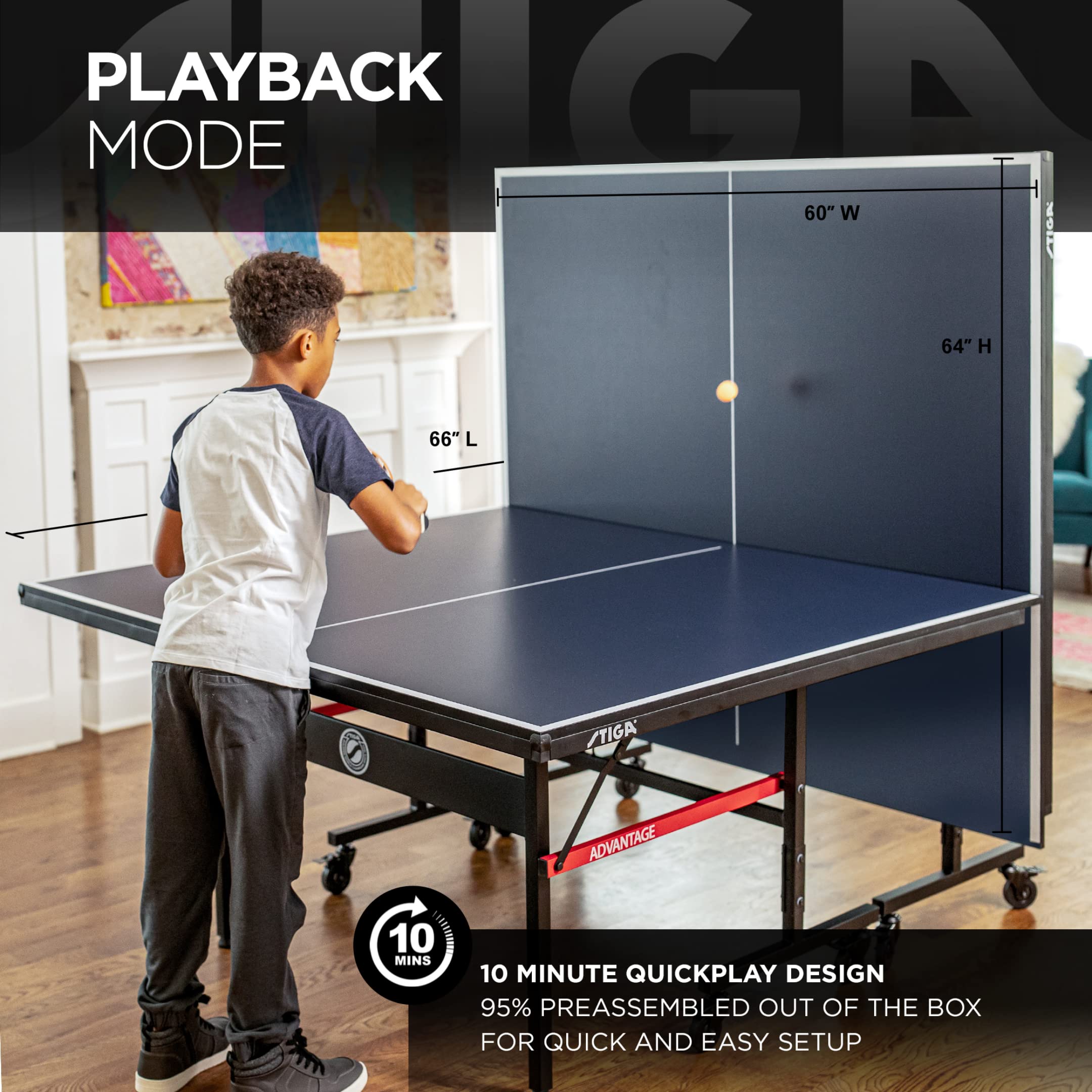 STIGA Advantage Series Ping Pong Tables - 13, 15, 19, and 25mm Tabletops - Quickplay 10 Minute Assembly - Playback Mode - Recreational to Tournament Level