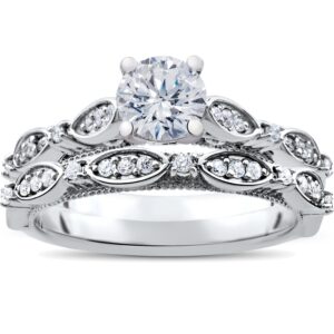 p3 pompeii3 1 ct vintage diamond engagement ring & matching wedding band set 14k white gold - size 7