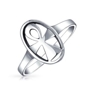 Eternal Key Of Life Religious Oval Signet Egyptian Ankh Cross Ring For Women For Men .925 Sterling Silver