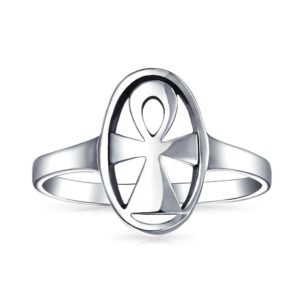 Eternal Key Of Life Religious Oval Signet Egyptian Ankh Cross Ring For Women For Men .925 Sterling Silver