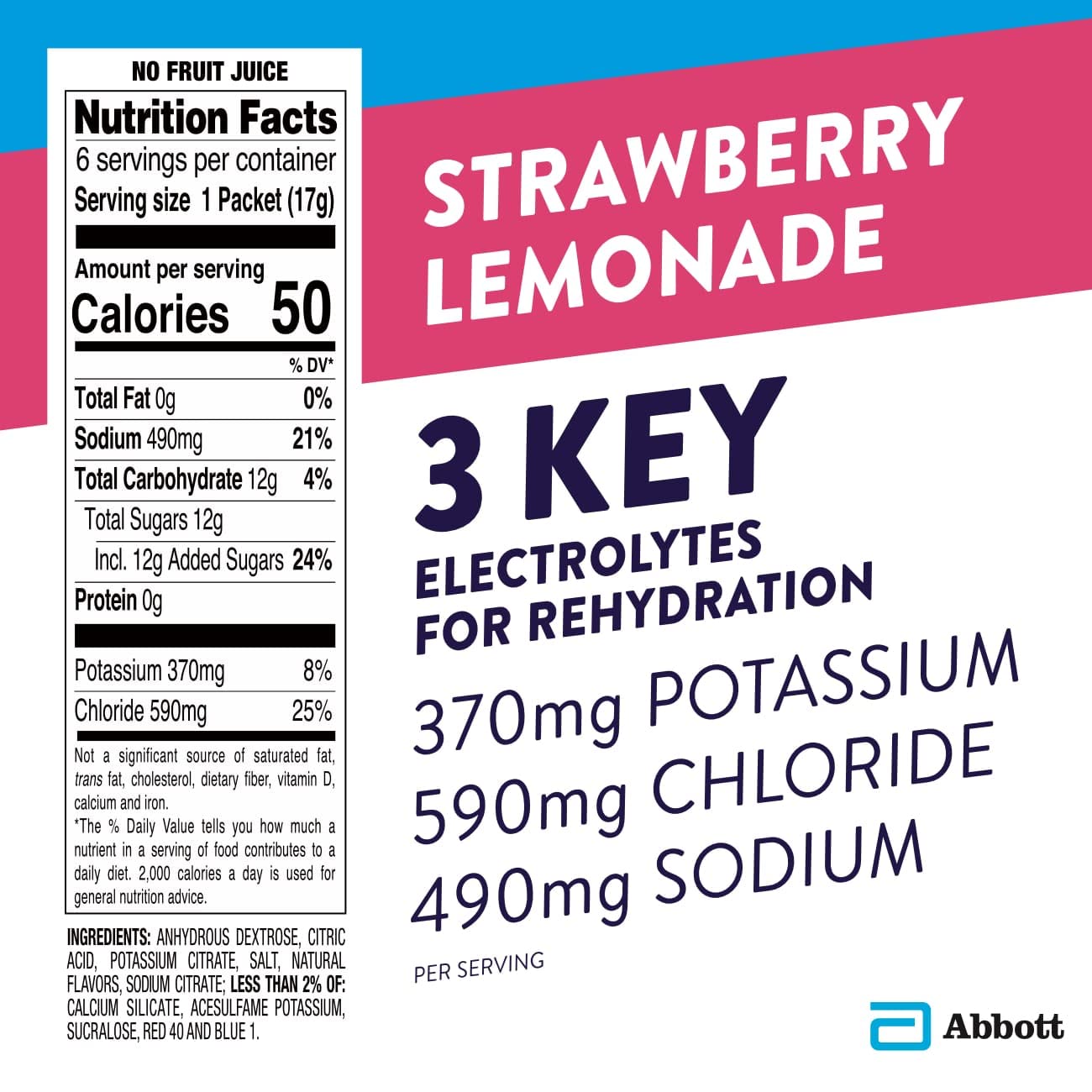 Pedialyte Electrolyte Powder Packets, Strawberry Lemonade, Hydration Drink, 18 Single-Serving Powder Packets