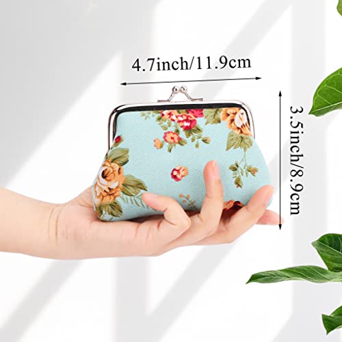 Oyachic 4 Packs Floral Coin Purse,Rose Kiss Lock Change Purse for Women,Small Cute Wallets with Clasp,Vintage Car Coin Pouch for Woman,Girls