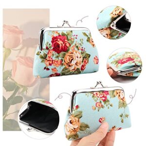 Oyachic 4 Packs Floral Coin Purse,Rose Kiss Lock Change Purse for Women,Small Cute Wallets with Clasp,Vintage Car Coin Pouch for Woman,Girls