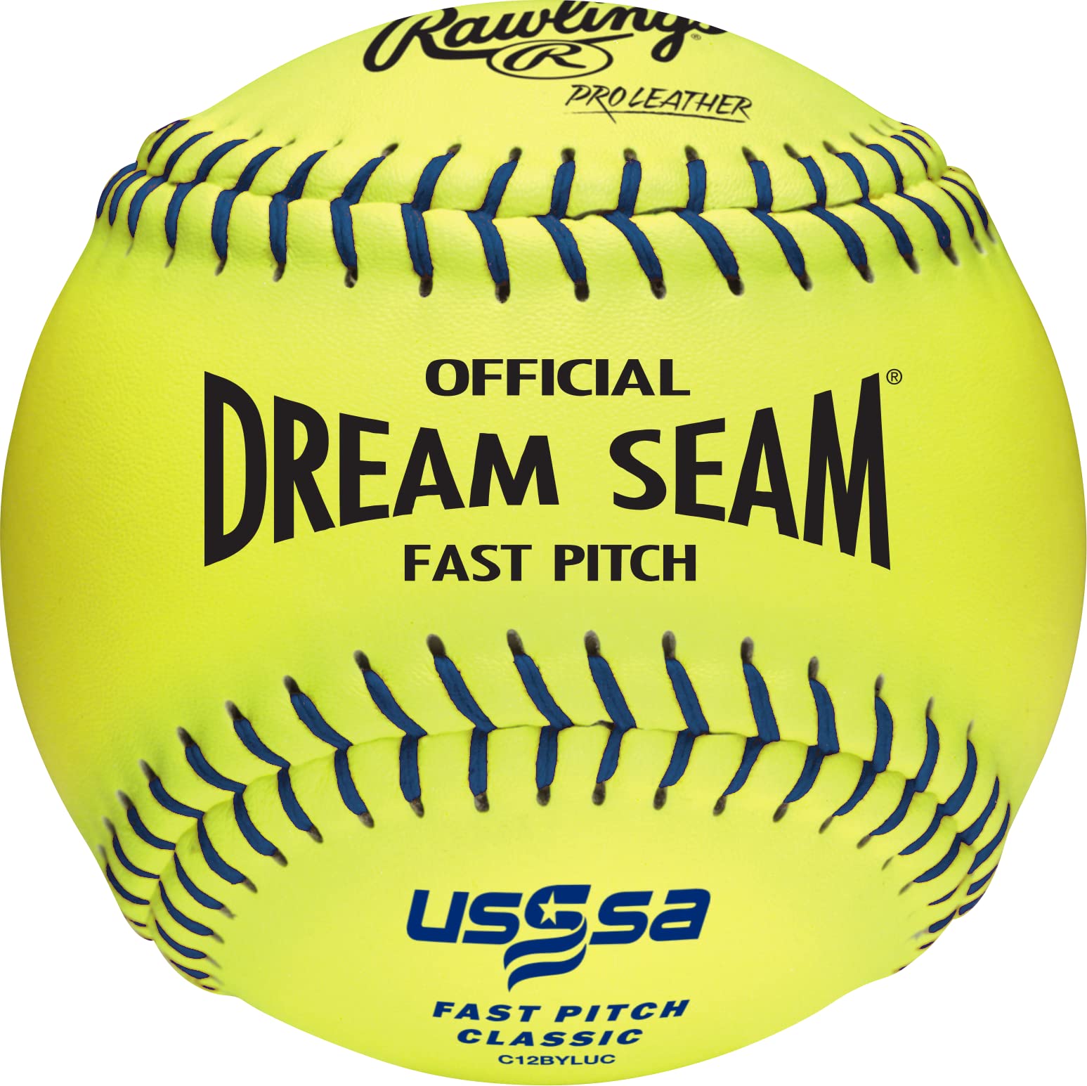 Rawlings | Official DREAM SEAM Fastpitch Softballs | USSSA | 12" Pro Leather Cover | C12BYLUC | 12 Count