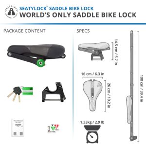 Seatylock Hybrid Saddle Bike Lock - Multi Patent 2 in 1 Locking Bike Seat Doubles As Saddle or Bicycle Guard - Innovative Lightweight Anti Theft Bike Lock and Saddle with Keys