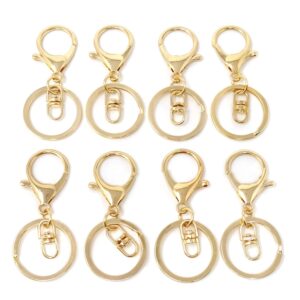 honbay 20pcs zinc alloy kc gold lobster claw clasp keychain, key ring loop key holders with flat split ring