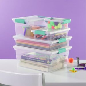 Sterilite Clip Box, Stackable Small Storage Bin with Latching Lid, Plastic Container to Organize Office, Crafts, Clear Base and Lid, Large, 1-Pack