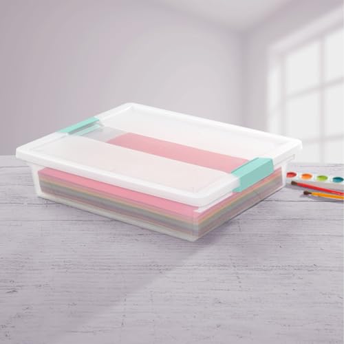 Sterilite Clip Box, Stackable Small Storage Bin with Latching Lid, Plastic Container to Organize Office, Crafts, Clear Base and Lid, Large, 1-Pack