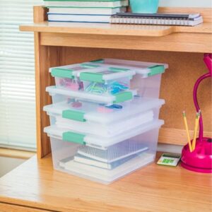 Sterilite Clip Box, Stackable Small Storage Bin with Latching Lid, Plastic Container to Organize Office, Crafts, Clear Base and Lid, Large, 1-Pack