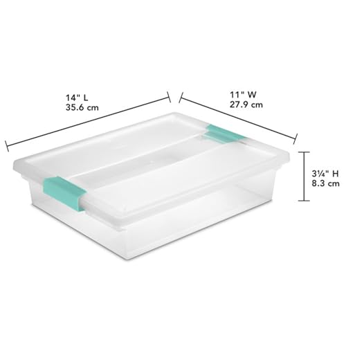 Sterilite Clip Box, Stackable Small Storage Bin with Latching Lid, Plastic Container to Organize Office, Crafts, Clear Base and Lid, Large, 1-Pack