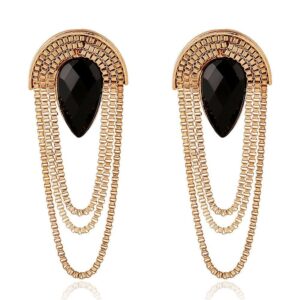 Elegant Gold Multi Strand Metal Tassel Chain Fringe Tear Drop Shape Dangle Earrings by Pashal