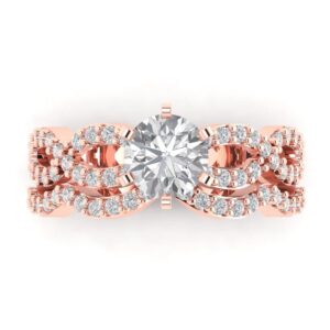 1.52 ct round cut clear simulated diamond 14k rose gold solitaire w/accents wedding engagement bridal ring band set sz 7