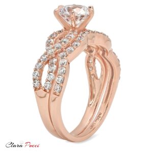 1.52 ct Round Cut Clear Simulated Diamond 14k Rose Gold Solitaire W/Accents Wedding Engagement Bridal Ring Band Set Sz 7