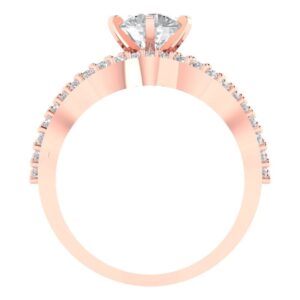 1.52 ct Round Cut Clear Simulated Diamond 14k Rose Gold Solitaire W/Accents Wedding Engagement Bridal Ring Band Set Sz 7