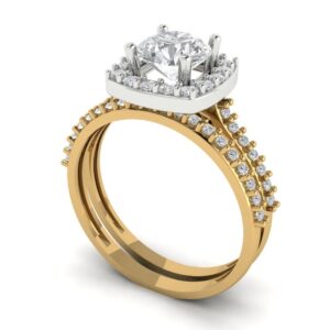 1.58ct Round Cut Clear Simulated Diamond 14k 2 tone Gold Halo Solitaire W/Accents Wedding Engagement Bridal Ring Set Sz 3.5