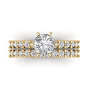 Yellow 14k Gold Solitaire W/Accents Engagement Bridal promise Ring Band Set 1.66Ct Round Cut Clear Simulated Diamond Sz 11