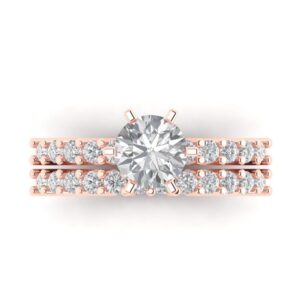 1.66 ct round cut clear simulated diamond 14k rose gold solitaire w/accents wedding engagement bridal ring band set sz 7