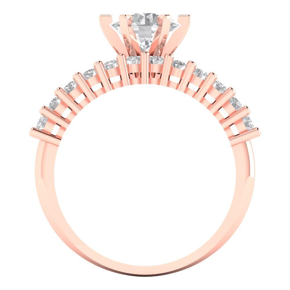 1.66 ct Round Cut Clear Simulated Diamond 14k Rose Gold Solitaire W/Accents Wedding Engagement Bridal Ring Band Set Sz 7