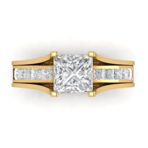 Yellow 14k Gold Solitaire W/Accents Engagement Bridal promise Ring Band Set 2.28Ct Princess Cut Clear Simulated Diamond Sz 6