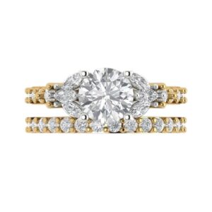 Yellow 14k Gold Solitaire W/Accents Engagement Bridal promise Ring Band Set 2.94Ct Round Cut Clear Simulated Diamond Sz 3.5